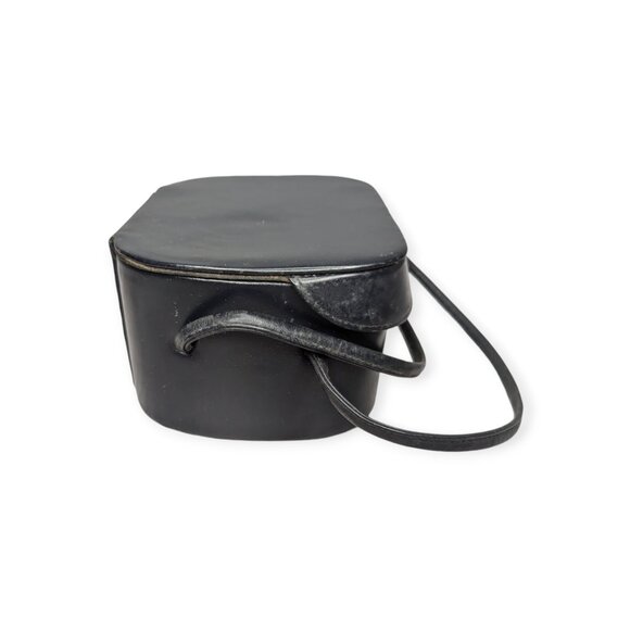 Vintage Black Leather Handbag with Double Handles Snap Closure - Picture 3 of 15